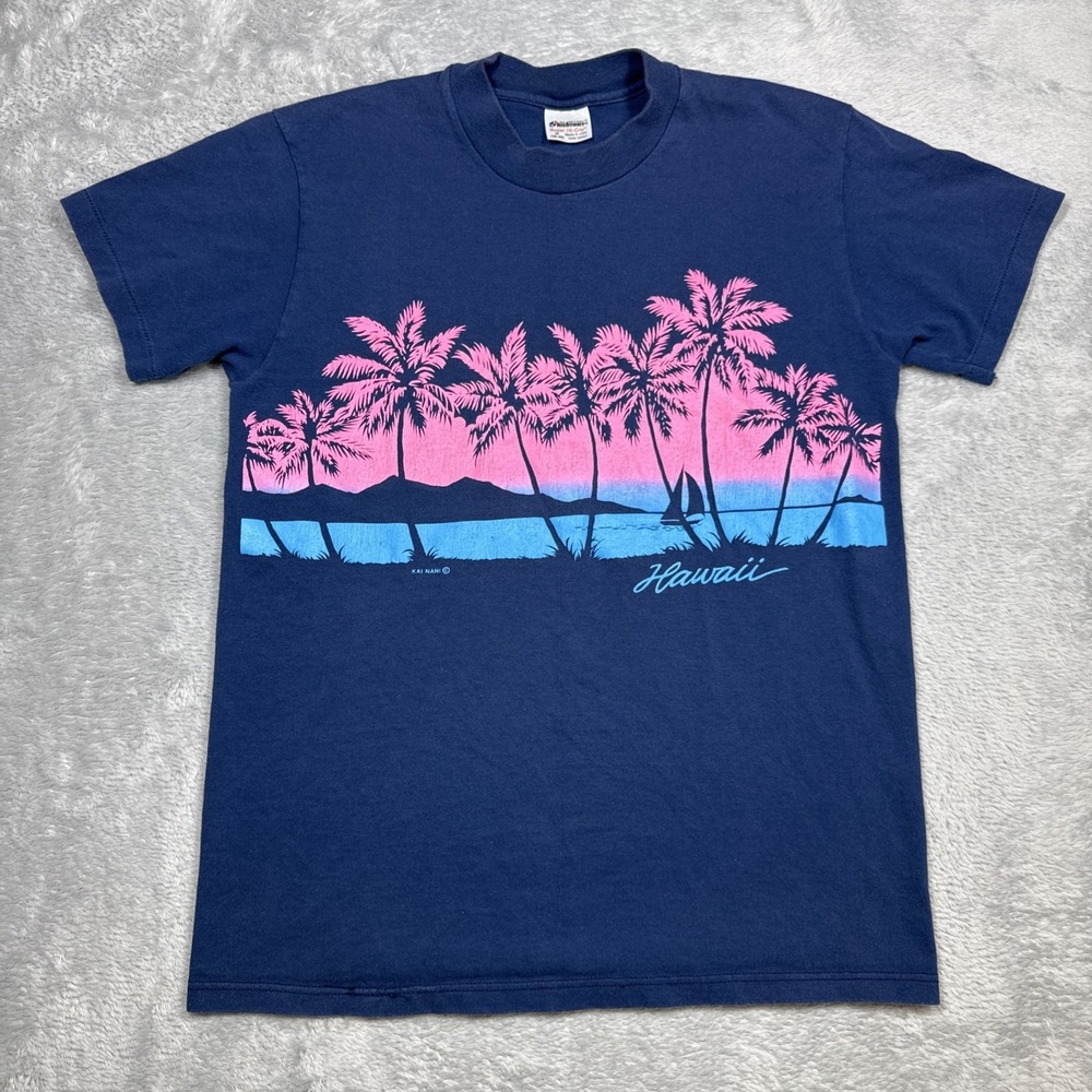 Vintage Hawaii Kai Nani Shirt Men Medium Blue Super High-Cru 80s
